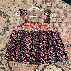 Savanna Jane Black Floral sleeveless top with Pink and Blue Flowers